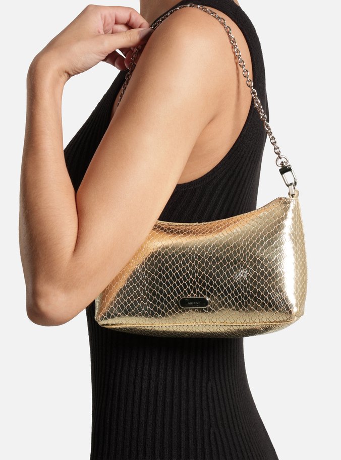 Bolsa Shoulder Preta Couro Média Snake Corrente