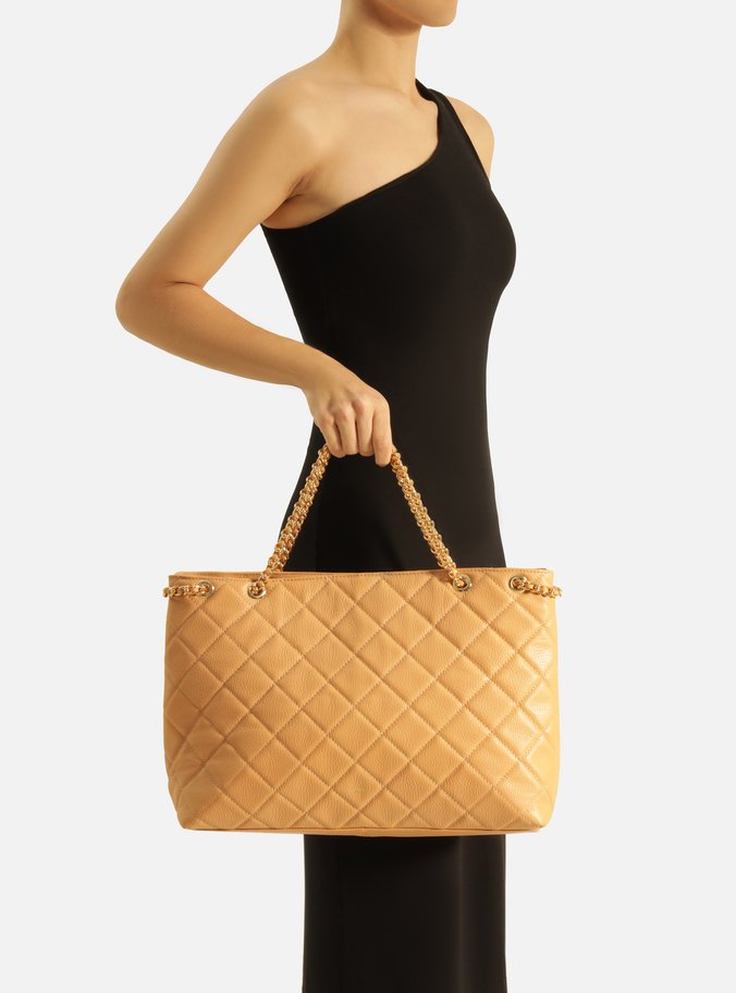 Bolsa Tote Nude Couro Matelassê Grande