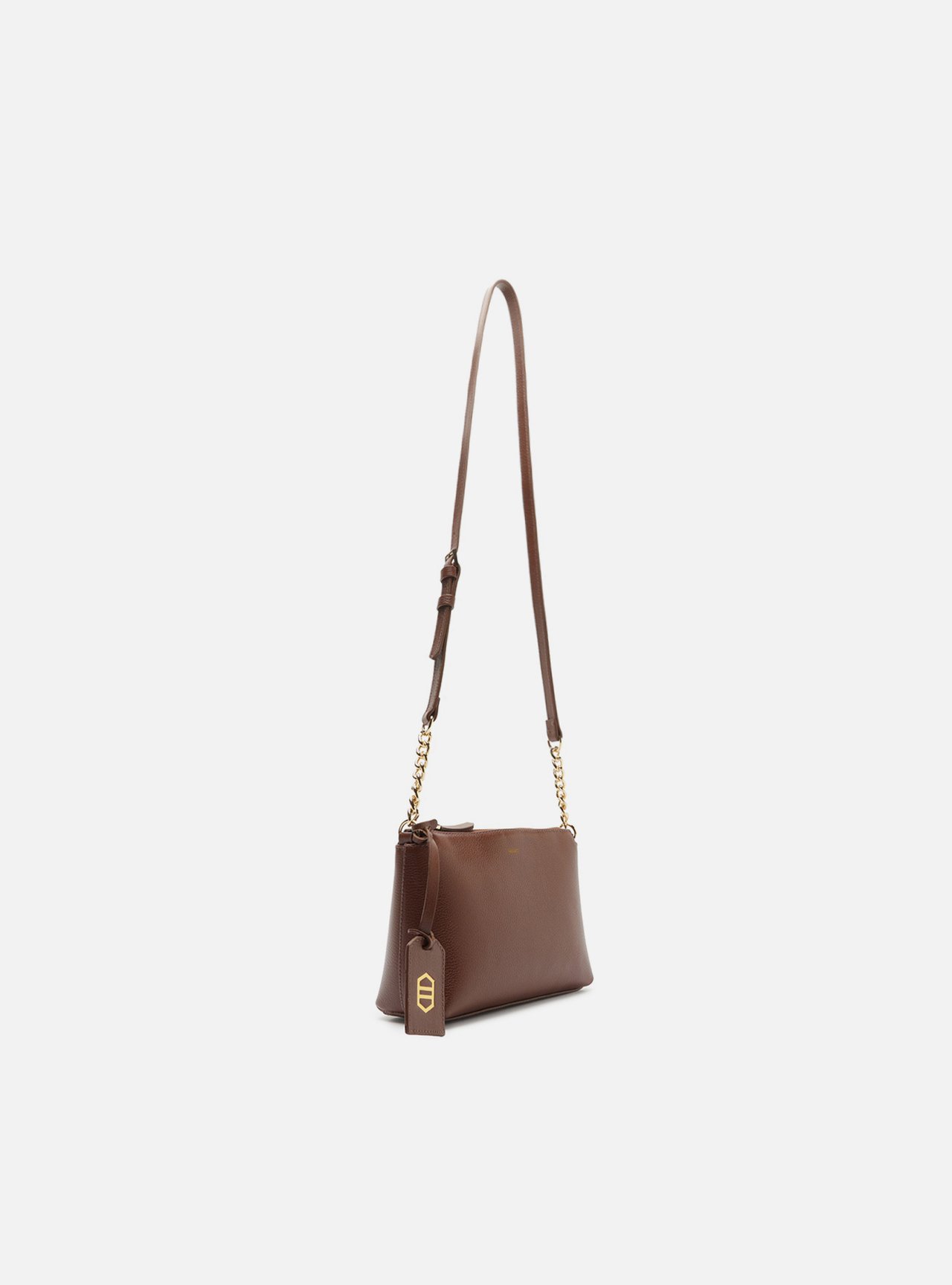 Bolsa Tiracolo Marrom Couro Pequena Corrente — foto 5