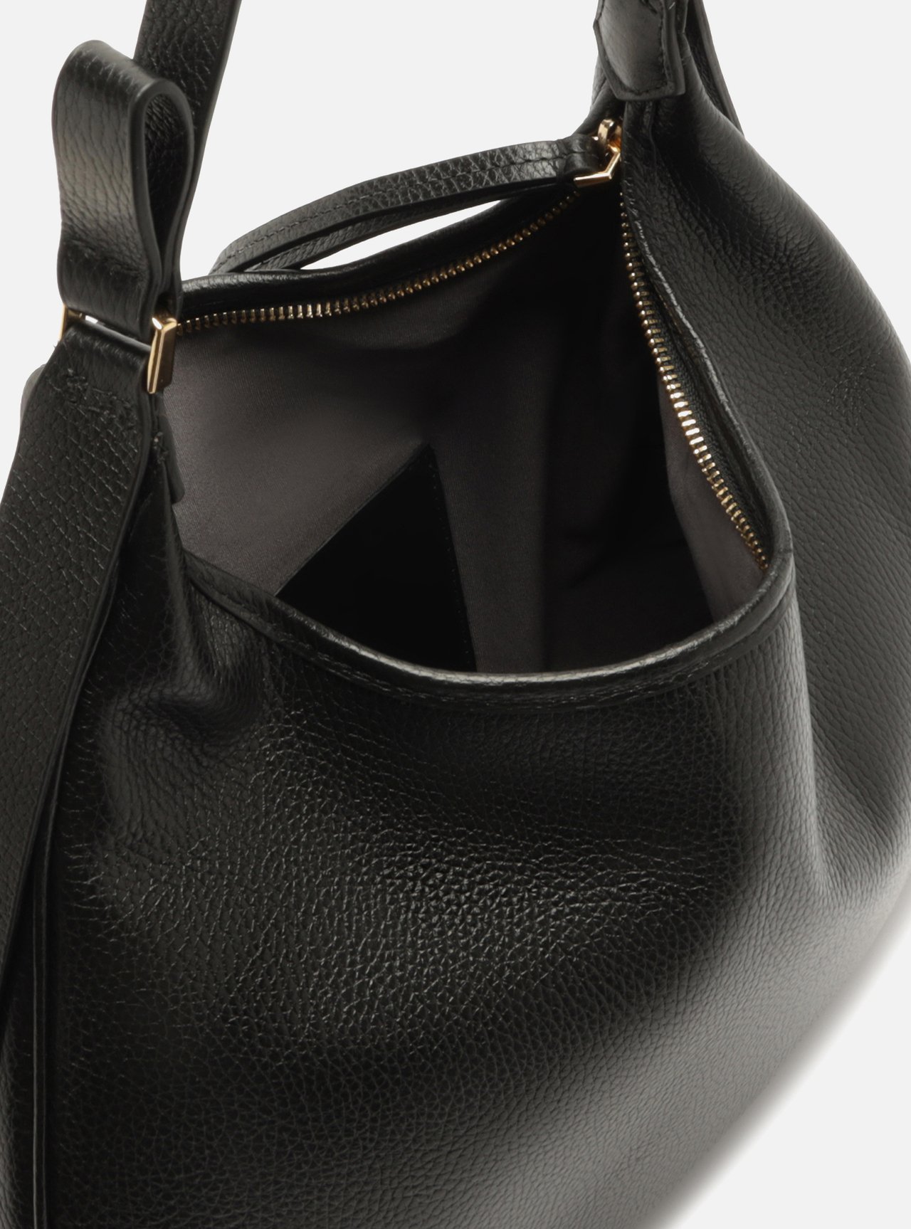 Bolsa Hobo Preta Couro Metais Dourados — foto 4
