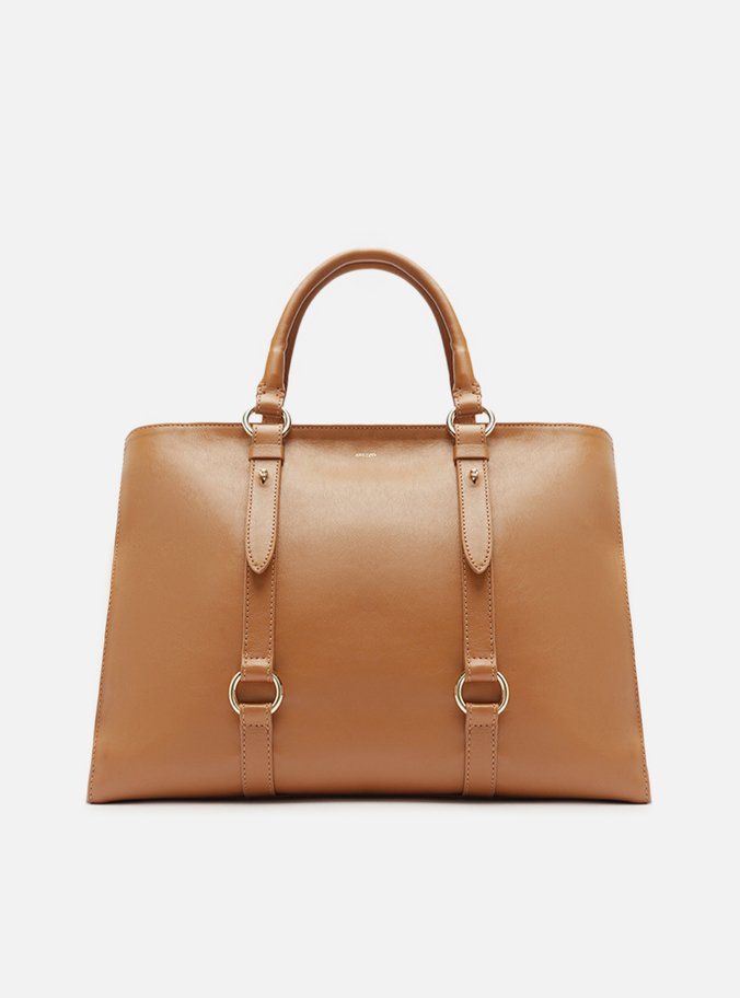 Bolsa Tote Marrom Couro Grande Tiras