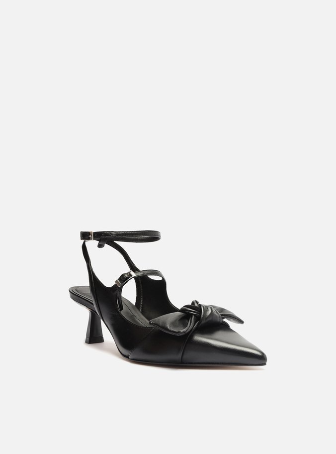 Scarpin Boneca Preto Couro Maxi Laço