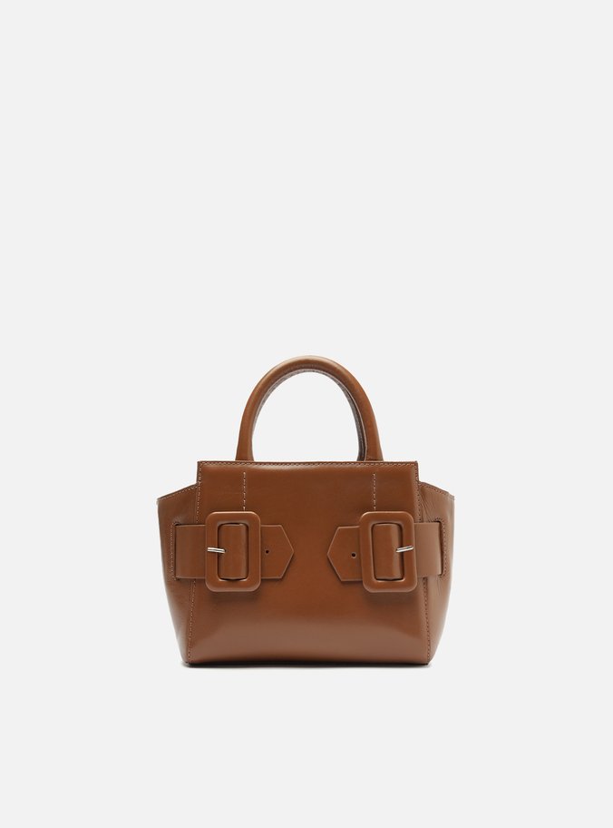 Bolsa Tote Marrom Couro Pequena Fivelas
