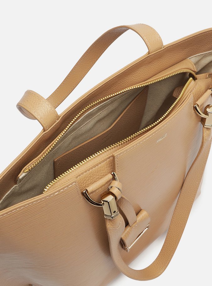 Bolsa Shopping Bege Couro Abraccio Grande