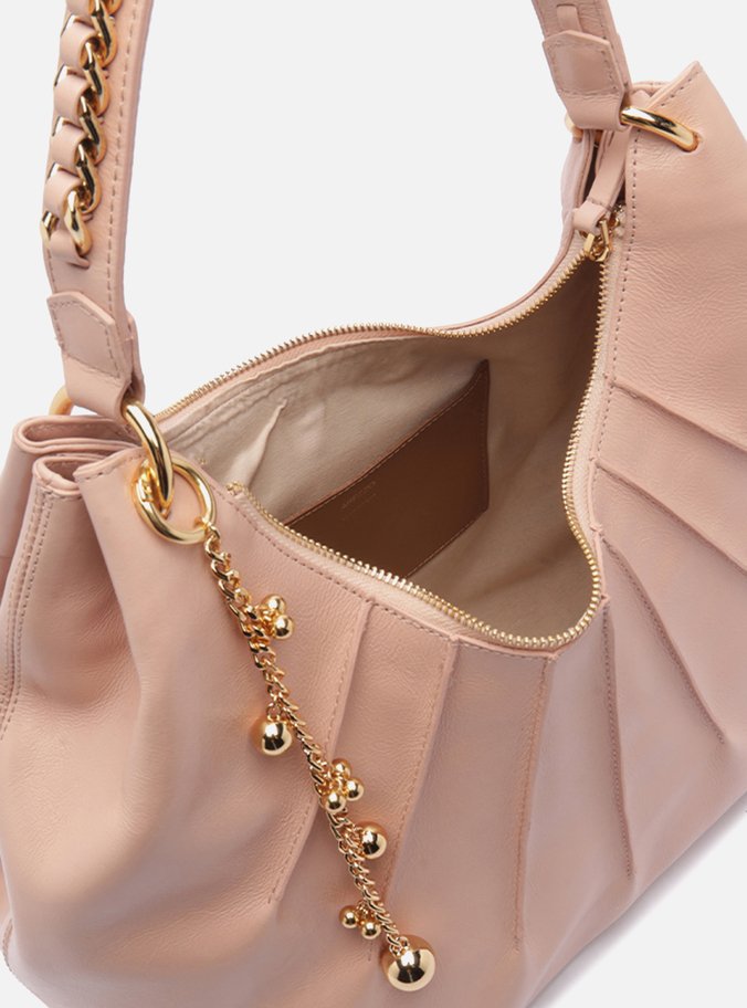 Bolsa Hobo Média Couro Rosa Corrente