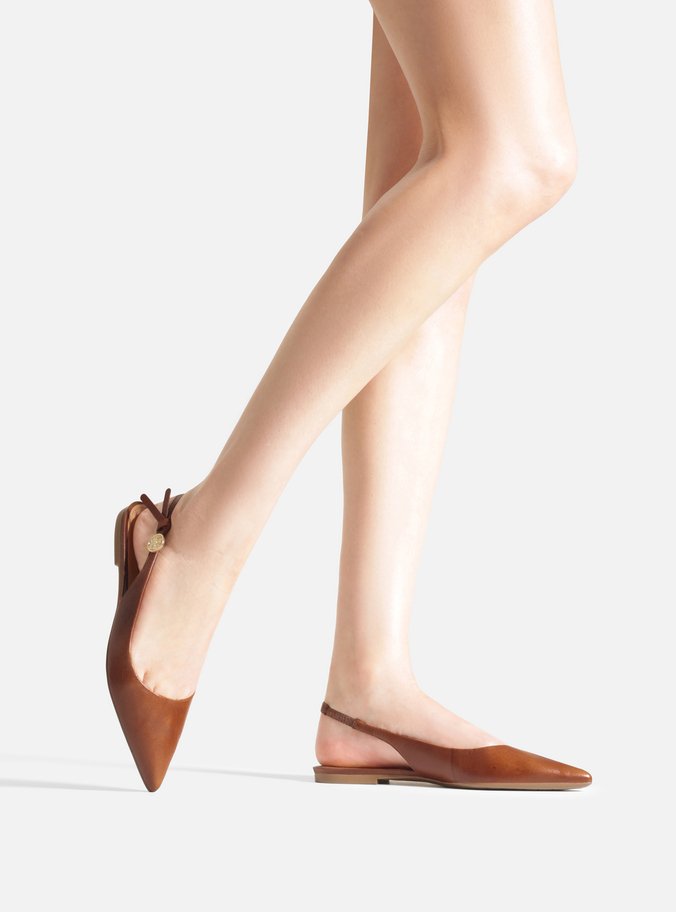 Sapatilha Marrom Couro Slingback Metal Heritage