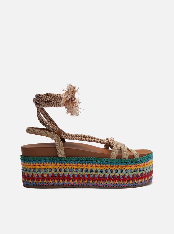 Sandália Colorida Crochê Flatform Amarração