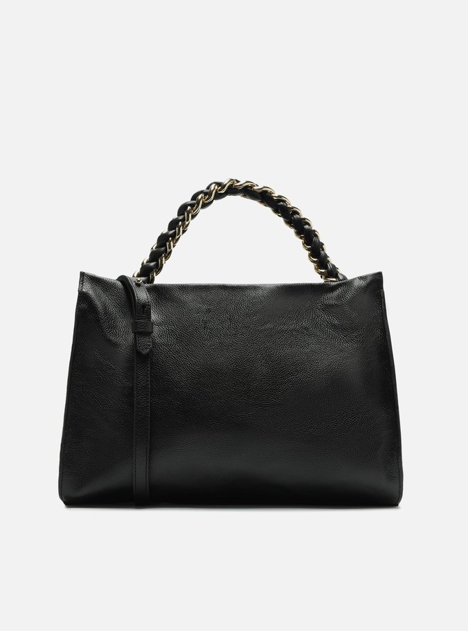 Bolsa Tote Preta Couro Milano Chain Grande