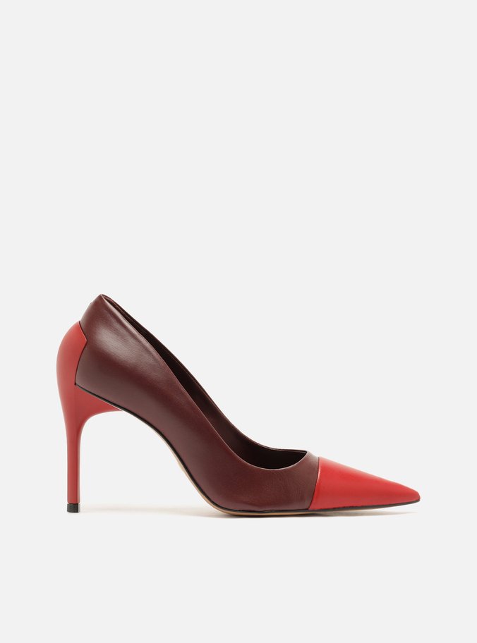 Scarpin Vermelho Couro Salto Fino Bico Fino Cap Toe