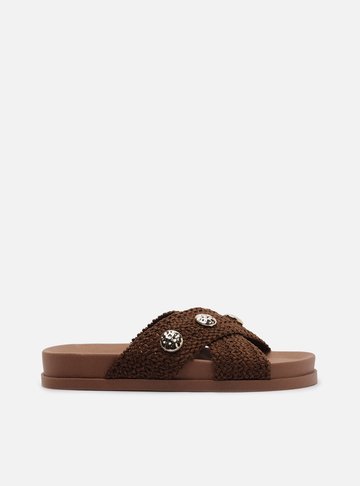Arezzo — Chinelo de Dedo Marrom Tressê Metais Brizza