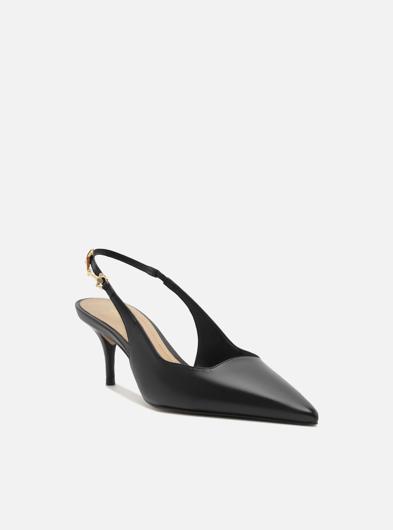 Scarpin Preto Couro Slingback Detalhe Metal — foto 2