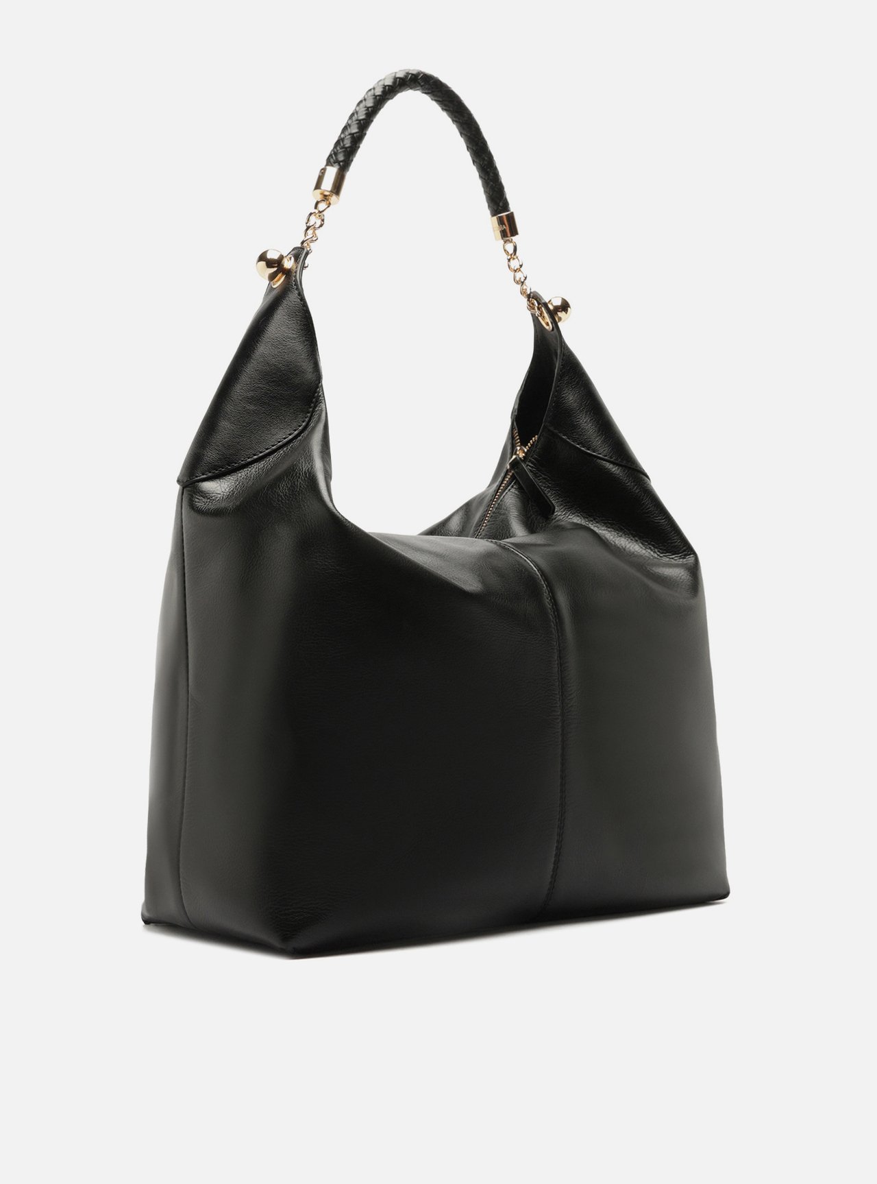 Bolsa Hobo Preta Couro Grande Tressê — foto 5
