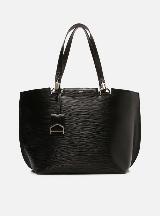 Bolsa Shopping Preta Couro Abraccio Wave Grande