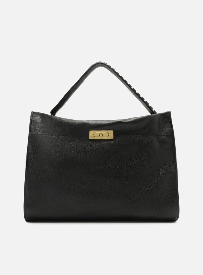 Bolsa Tote Preta Couro Grande Metal