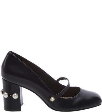 Sapato Boneca Couro Preto Pérolas