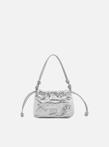 Bolsa Bucket Prata Couro Tressê Média