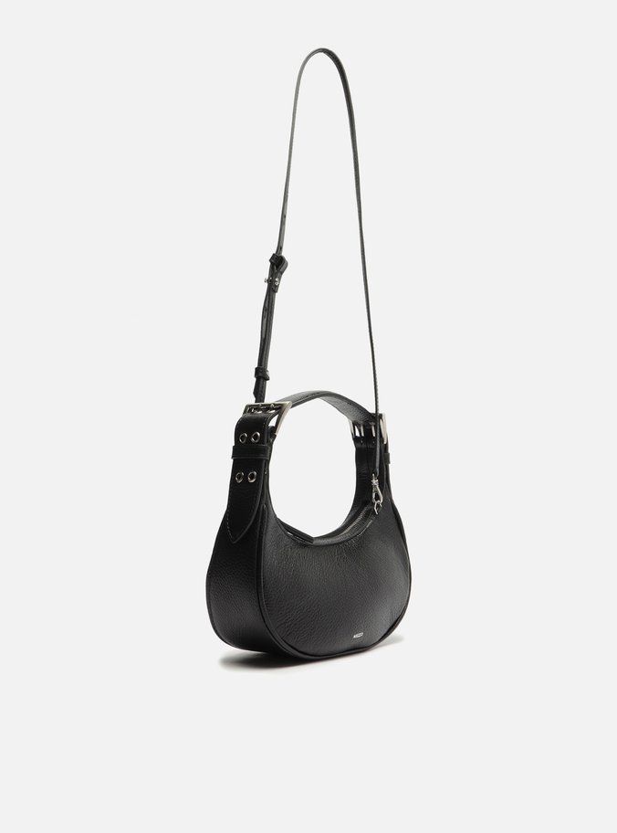 Bolsa Hobo Preta Couro Lu Média