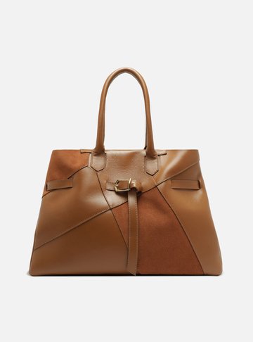 Bolsa Shopping Marrom Couro Grande Fivela