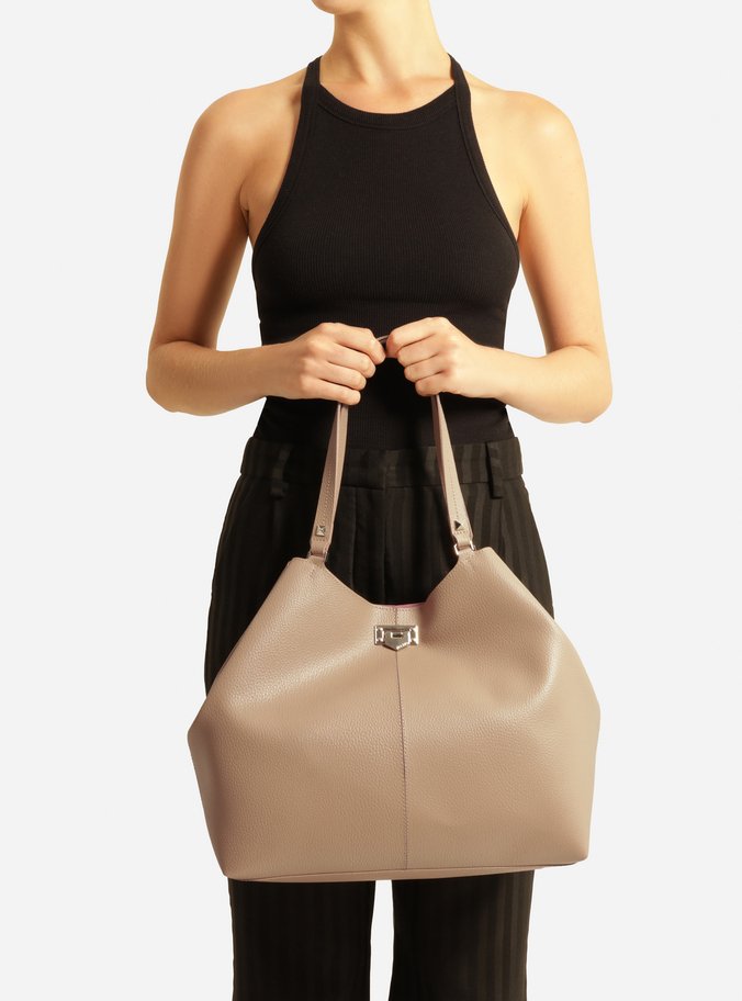 Bolsa Shopping Bege Grande Encaixe Metal