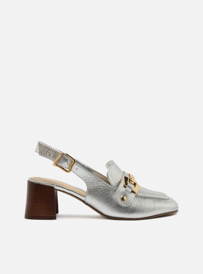 Loafer Prata Couro Salto Bloco Bridão Switch com Troca de Bridão