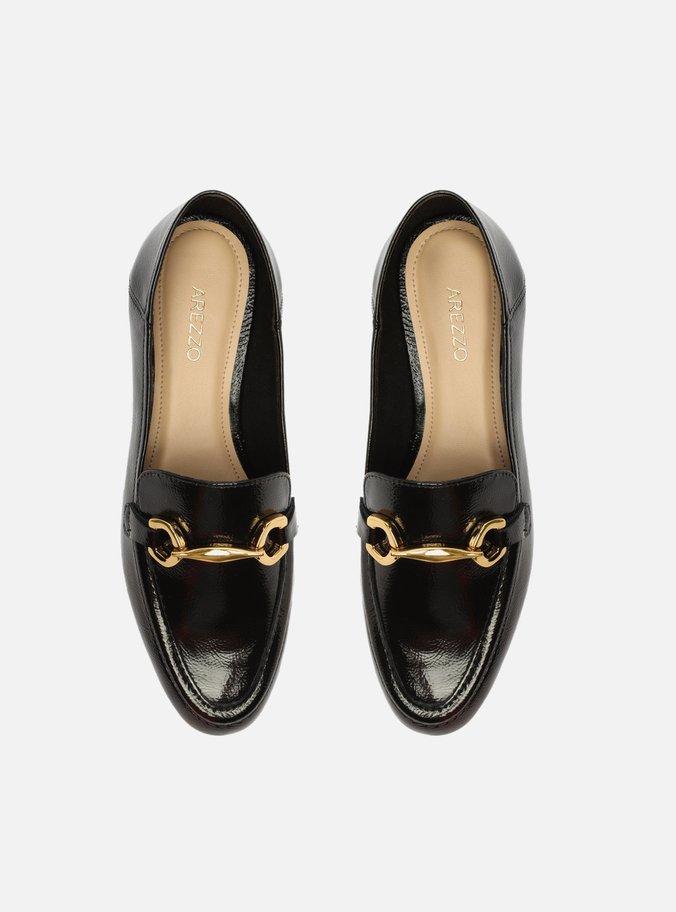 Mocassim Preto Verniz Bico Redondo Bridão Luma Luma