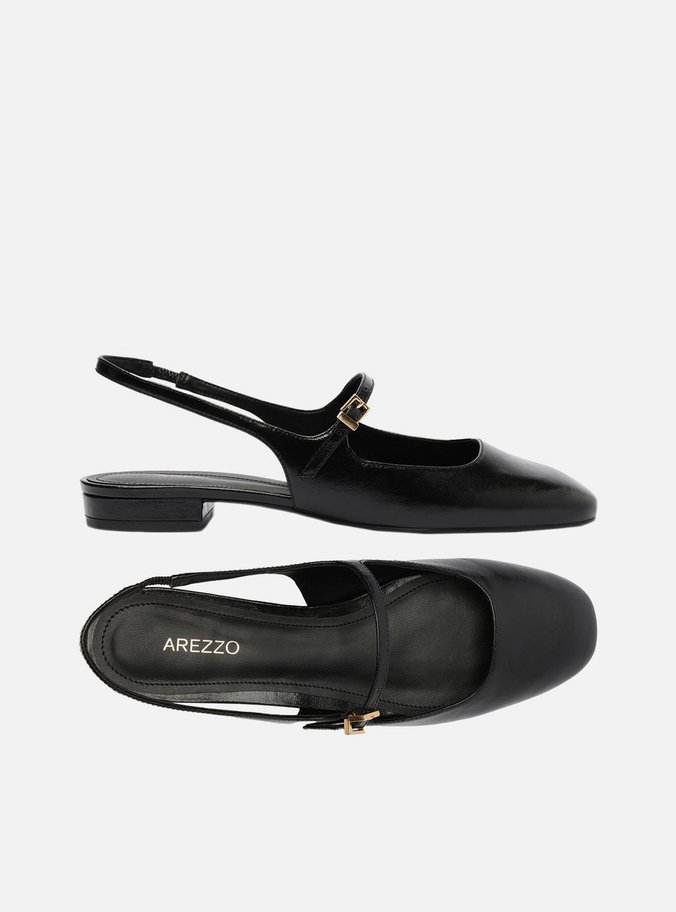 Sapatilha Boneca Preta Couro Slingback Classic