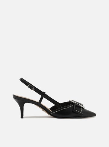 Scarpin Preto Bico Fino Slingback Fivela