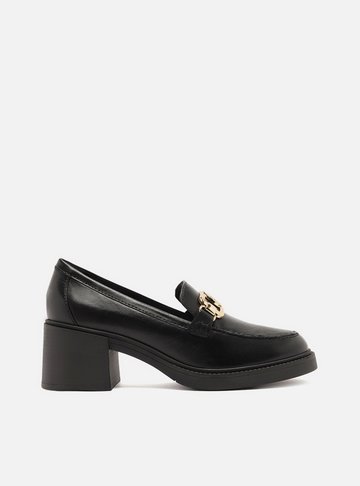 Mocassim Preto Couro Salto Bloco