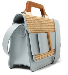 Bolsa Satchel Azul Ráfia Alana Pequena Bolsa Satchel Azul Ráfia Alana Pequena
