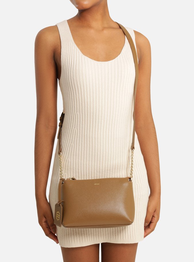 Tiracolo Marrom Couro Pequena Alça Corrente