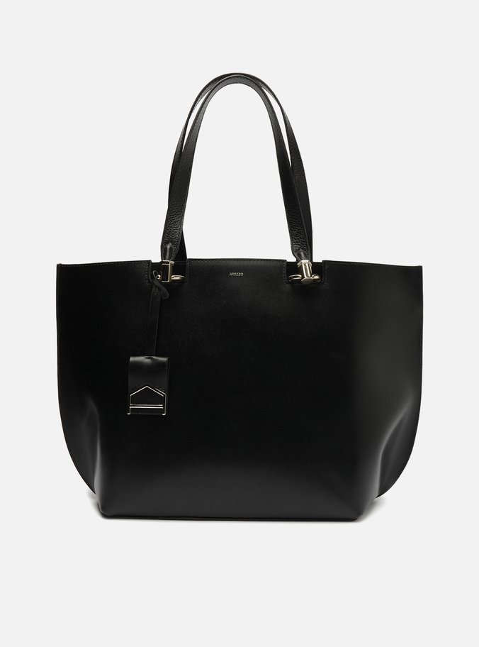 Bolsa Shopping Preta Couro Abraccio Grande
