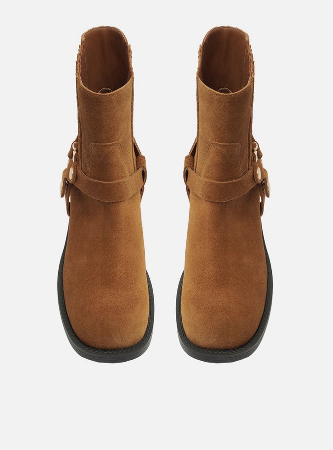 Bota Marrom Camurça Cano Curto Bloco Metal Biker