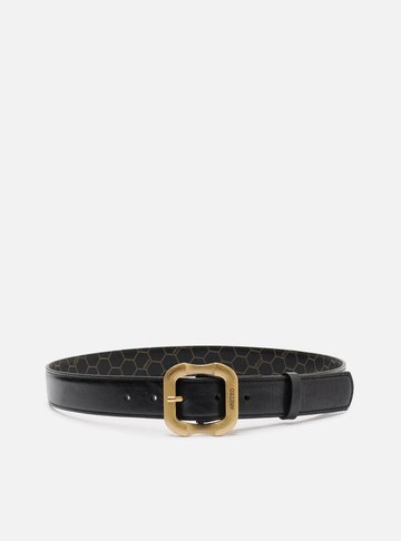 Cinto Preto Couro Worn Largo Fivela
