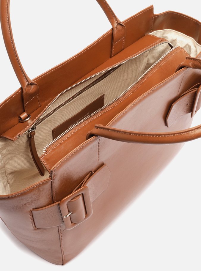 Bolsa Tote Preta Couro Grande Fivelas