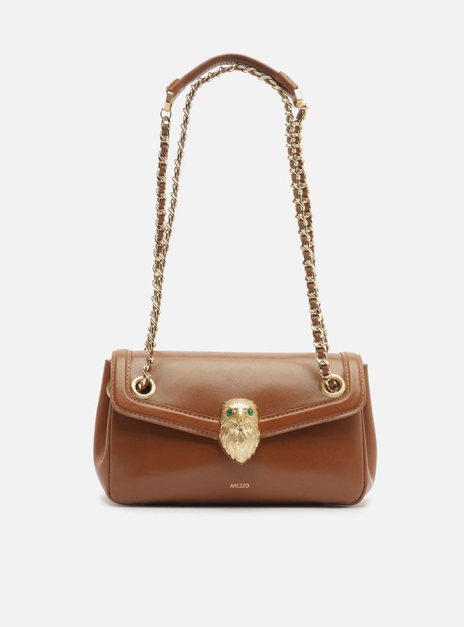 Bolsa Tiracolo Marrom Couro Média Metal Águia