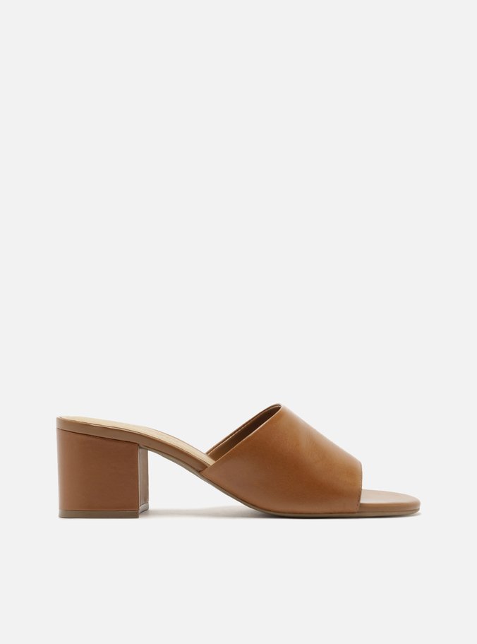 Tamanco Marrom Couro Salto Bloco Tiras