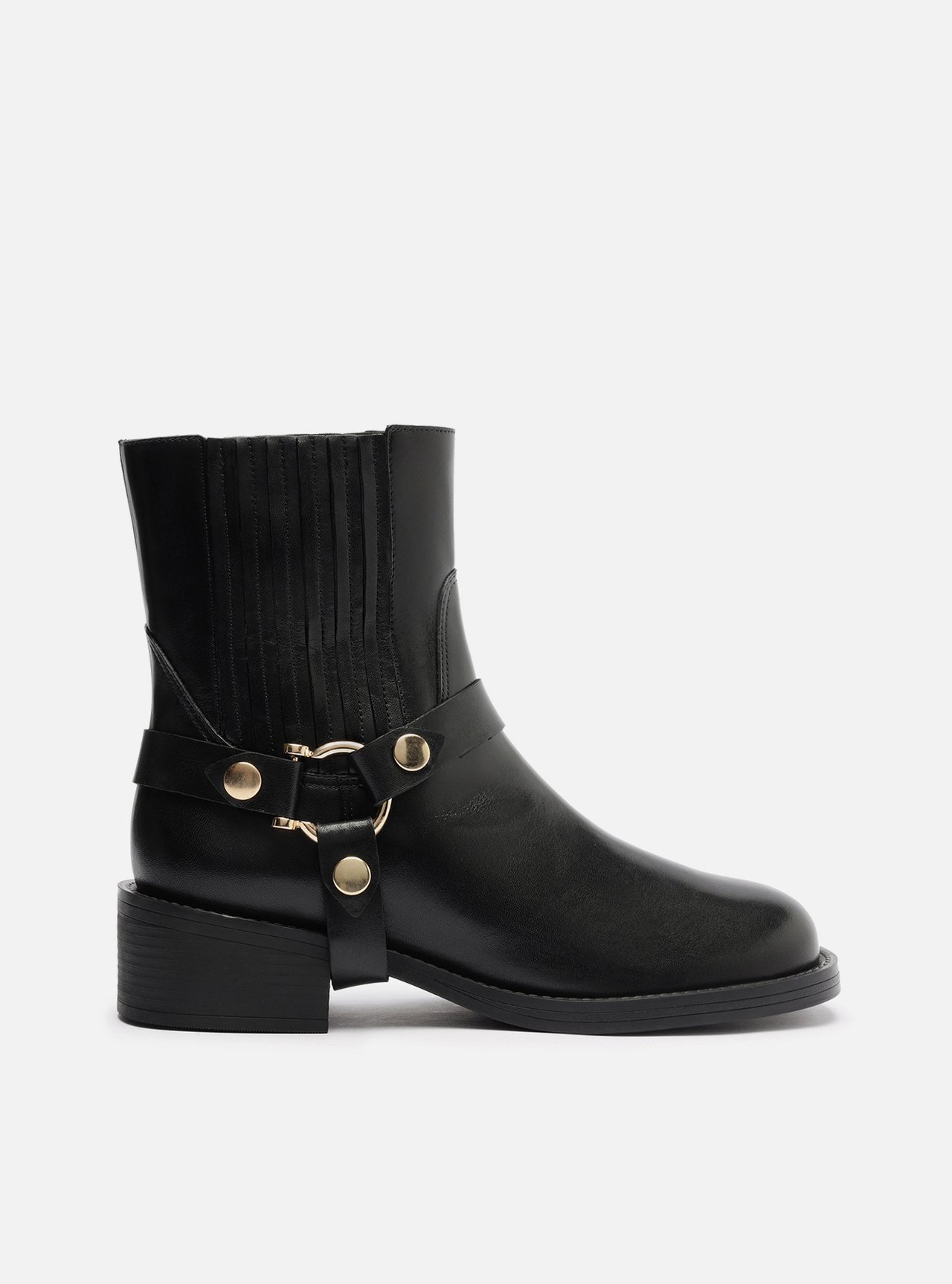Bota Preta Couro Cano Curto Bloco Metal Biker — foto 1