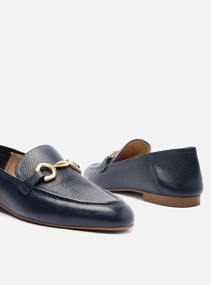 Mocassim Azul Couro Bridão Metálico Luma