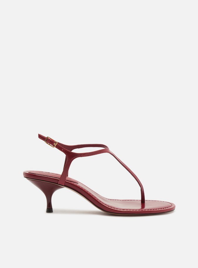 Sandália Vermelho Salto Baixo Tira Fina