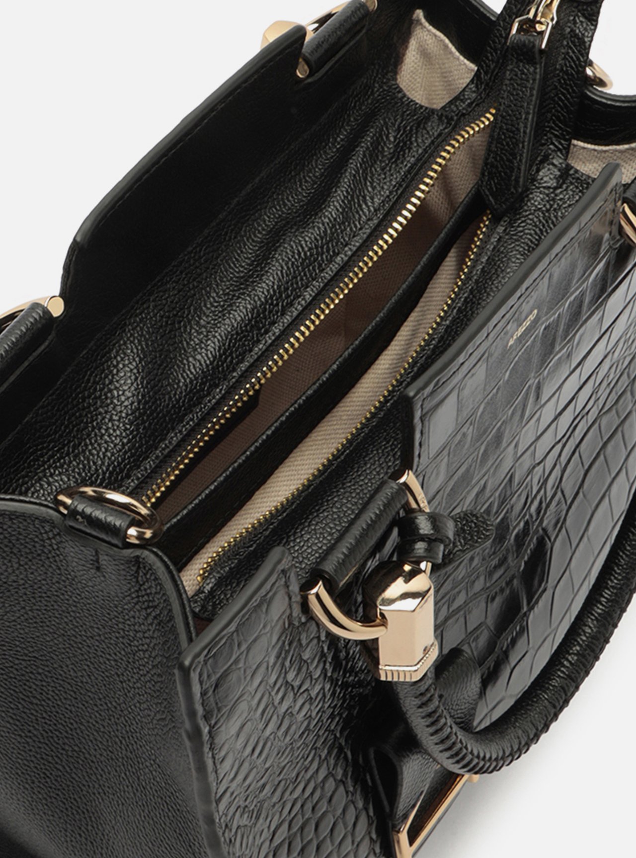 Bolsa Tote Preta Couro Grande Croco — foto 4