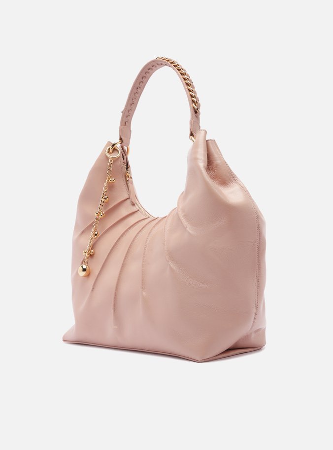 Bolsa Hobo Média Couro Rosa Corrente