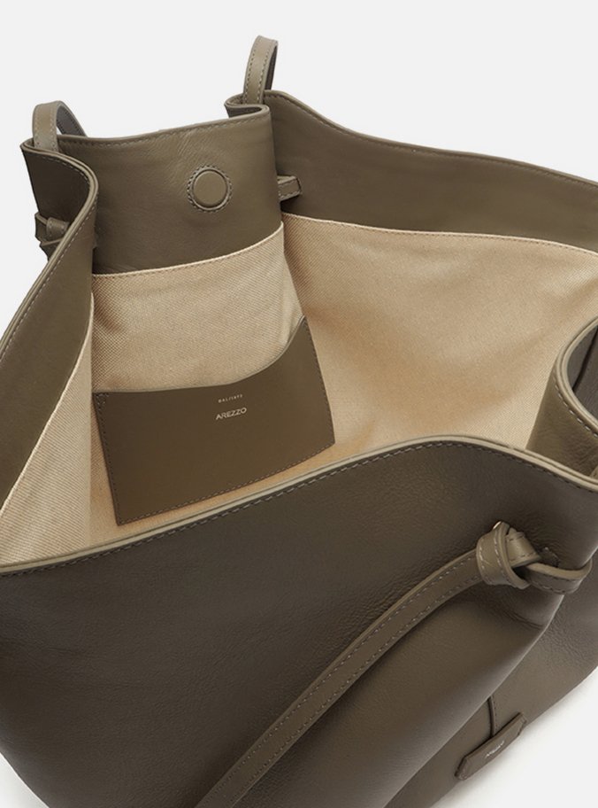 Bolsa Shopping Cinza Couro Grande Soft Tiras