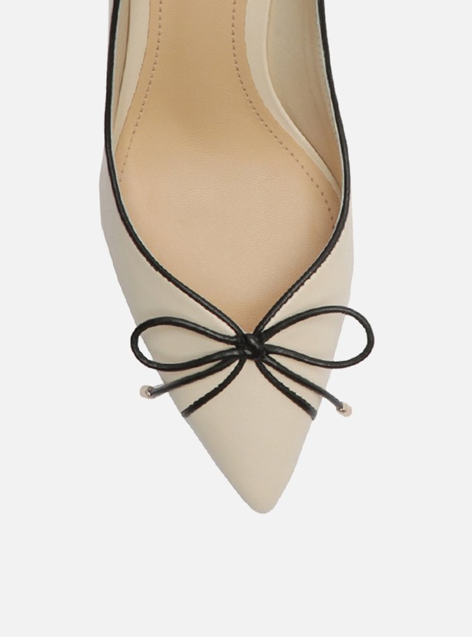 Scarpin Off-White Couro Bico Fino Laço City