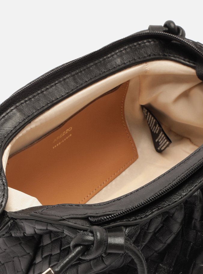 Bolsa Tiracolo Preta Couro Tressê Pequena