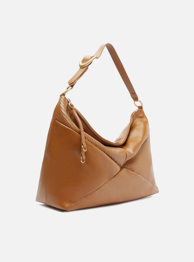 Bolsa Hobo Marrom Couro Grande Texturizada