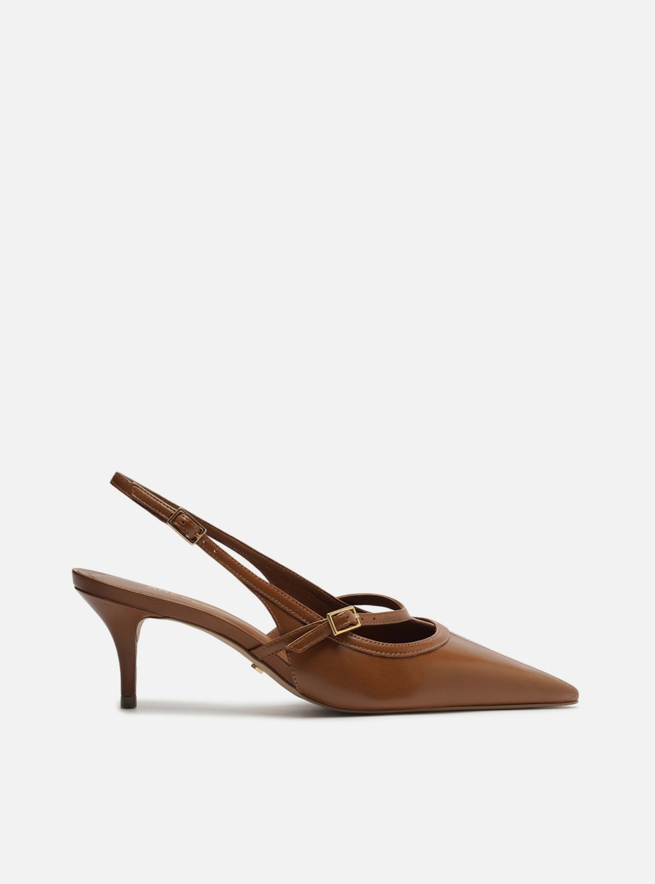 Scarpin Marrom Couro Salto Fino Slingback — foto 1