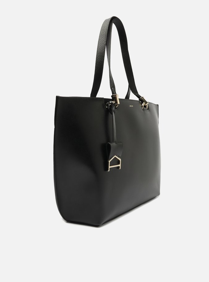 Bolsa Shopping Preta Couro Abraccio Grande