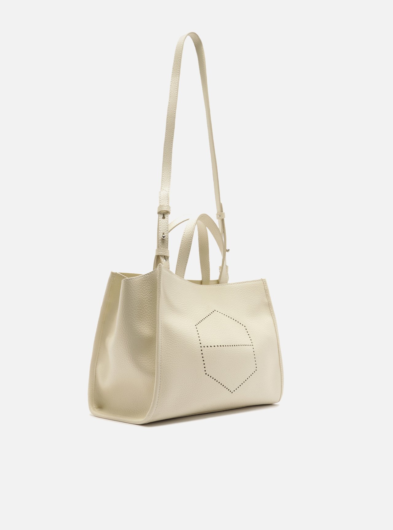 Bolsa Off White Couro Média Metais — foto 5