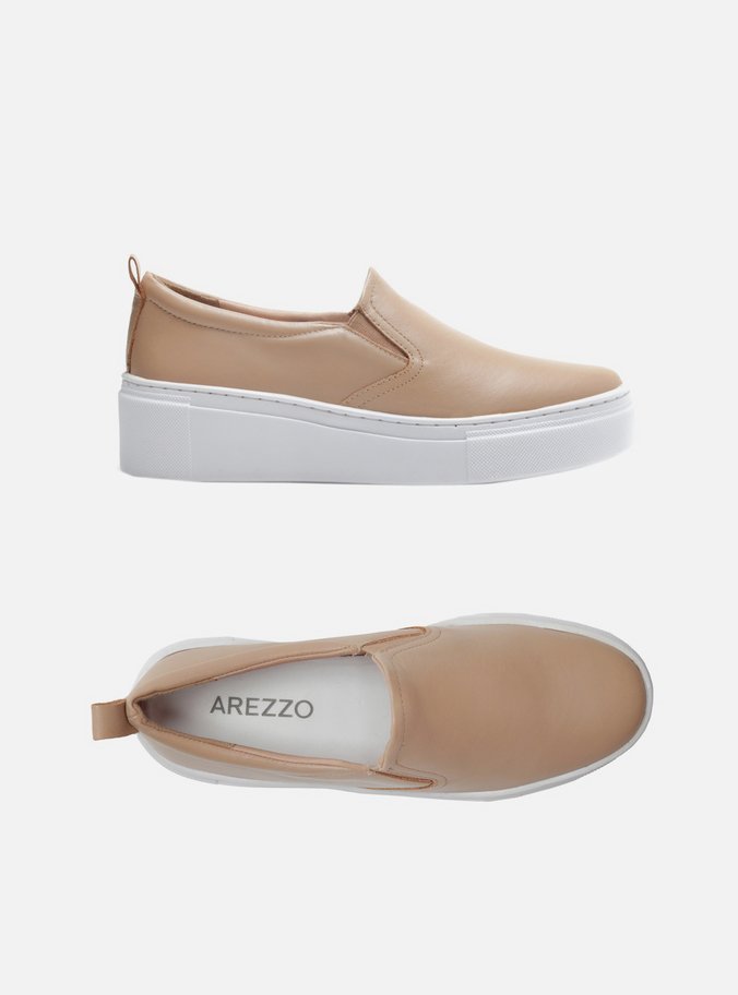 Tênis Slip On Flatform Elástico Nude