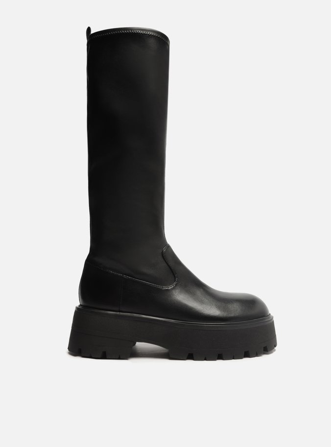 Bota Preta Couro Cano Longo Tratorada Heavy